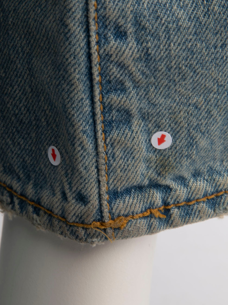 R13 Blue Distressed Straight Leg High Rise Jeans