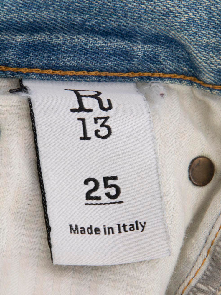 R13 Blue Distressed Straight Leg High Rise Jeans