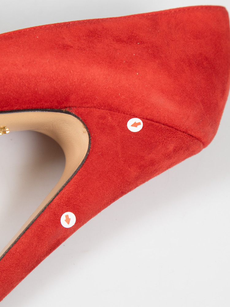 Charlotte Olympia Red Suede Dolly Pumps