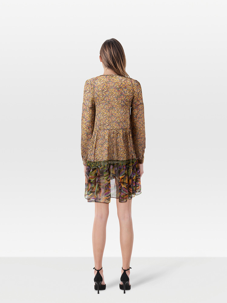 Dries Van Noten Silk Abstract Pattern Sheer Dress