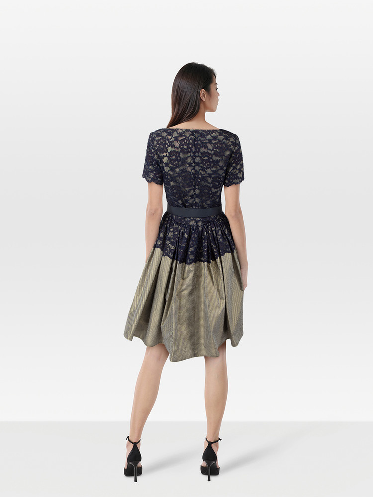 Oscar de la Renta Floral Lace & Gingham Dress