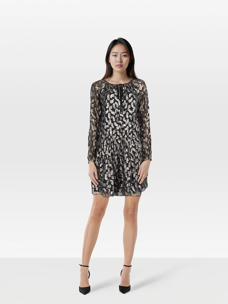 Michael Kors Black & Silver Metallic Paisley Dress