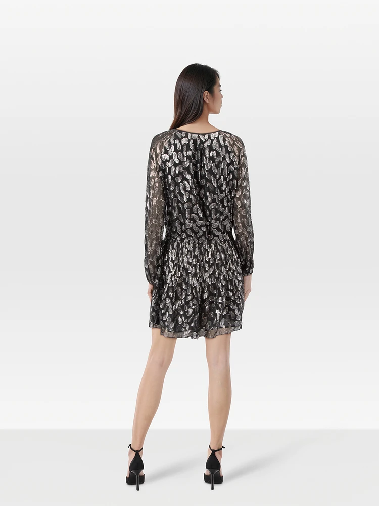 Michael Kors Black & Silver Metallic Paisley Dress