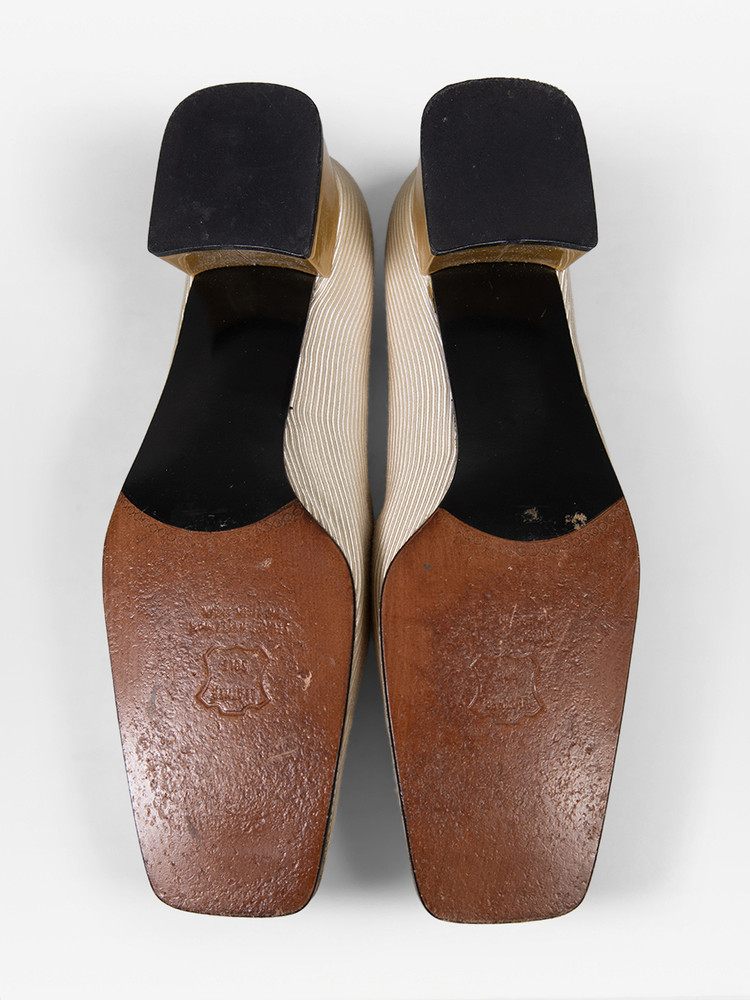Stuart Weitzman Cream Textured Square Toe Pumps
