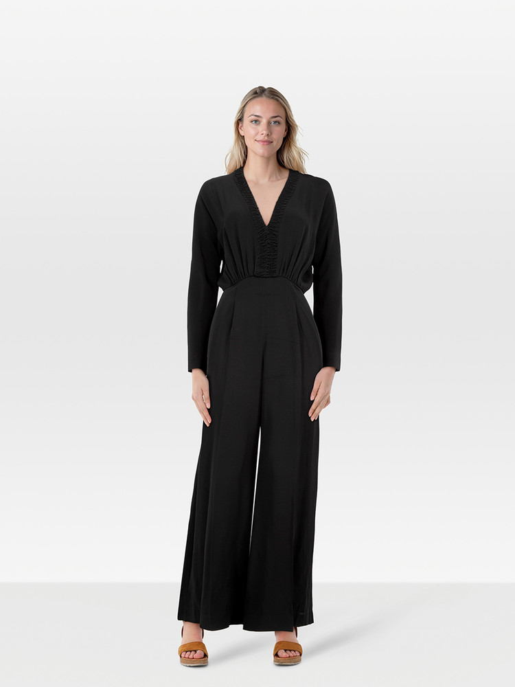 Emilia Wickstead Black V-Neck Long Sleeve Jumpsuit