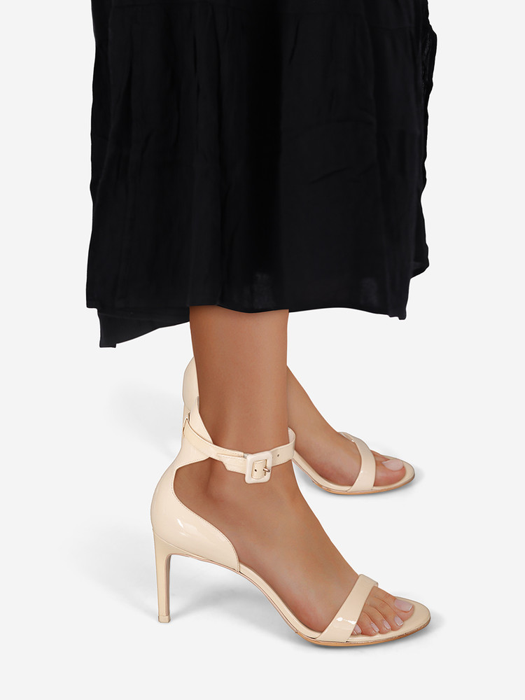 Sophia Webster Ecru Patent Buckle Heel Sandals
