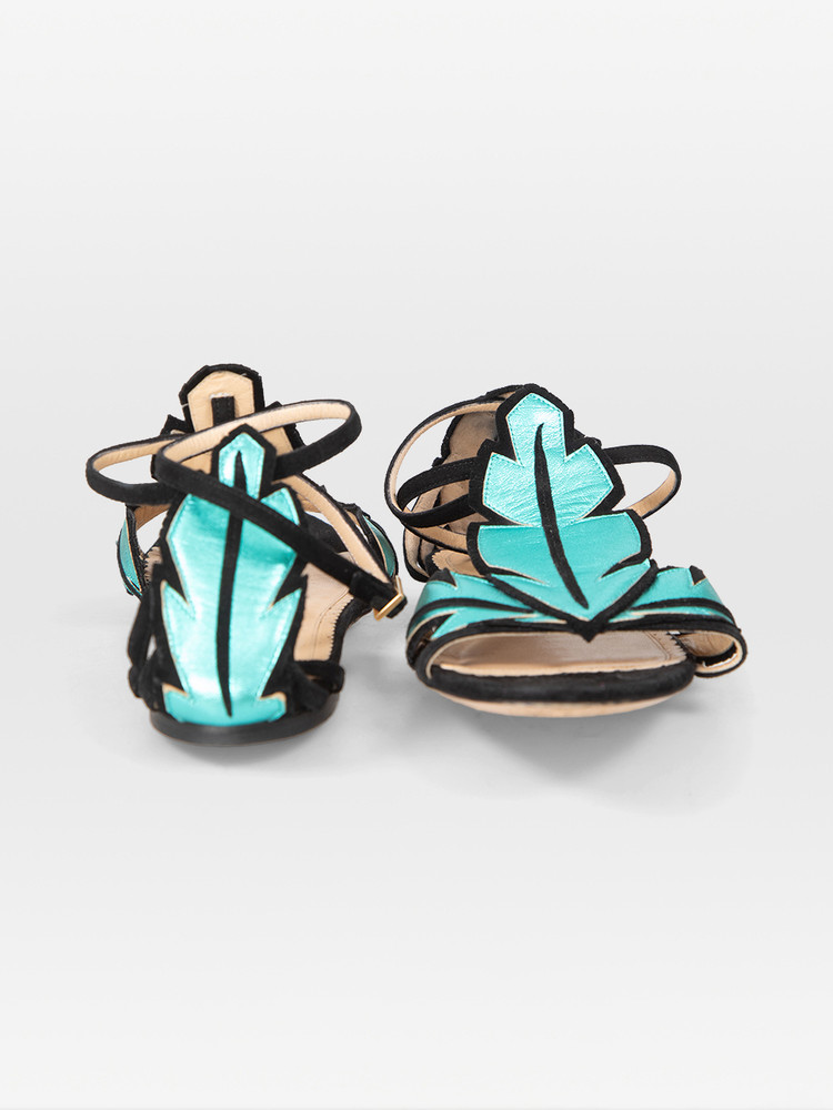 Charlotte Olympia Turquoise Leaf Leather Sandals