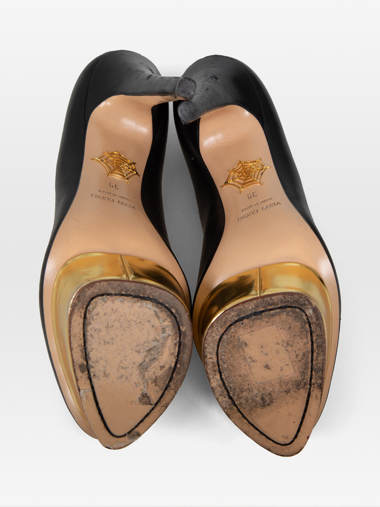 Charlotte Olympia Black Leather Dolly Pumps