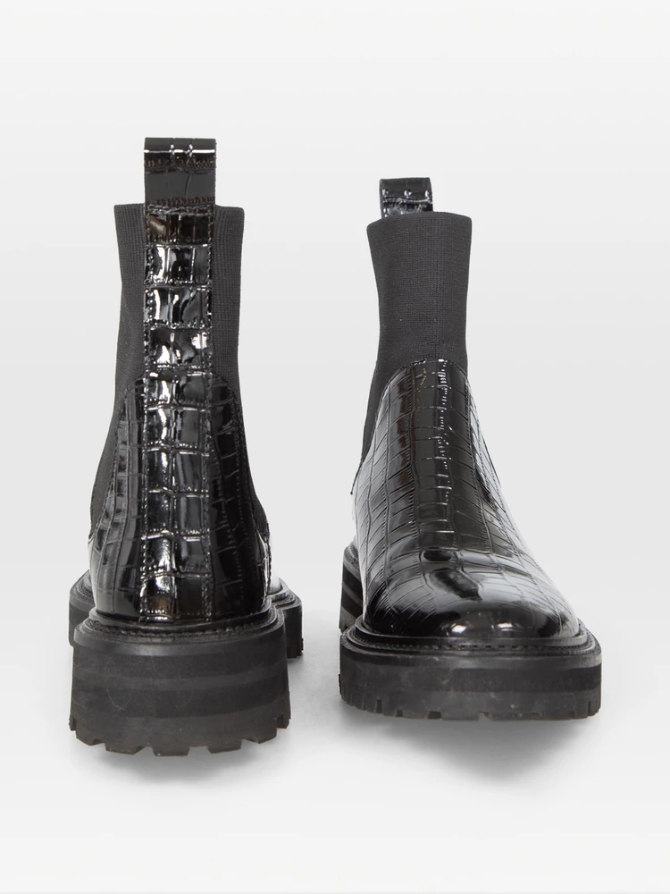 Loeffler Randall Black Croc Embossed Patent Boots