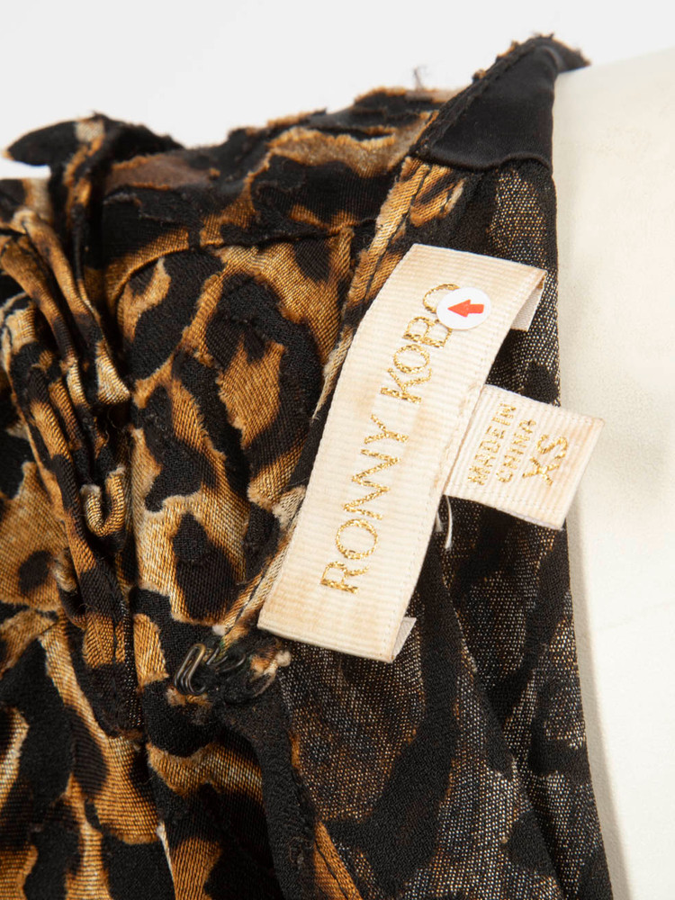 Ronny Kobo Leopard Print Ruched Midi Dress
