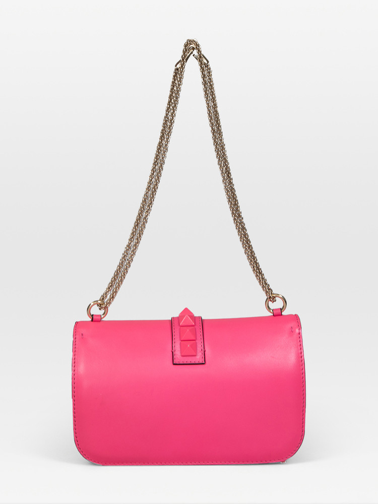 Valentino Garavani Pink & White Leather Medium Glam Lock