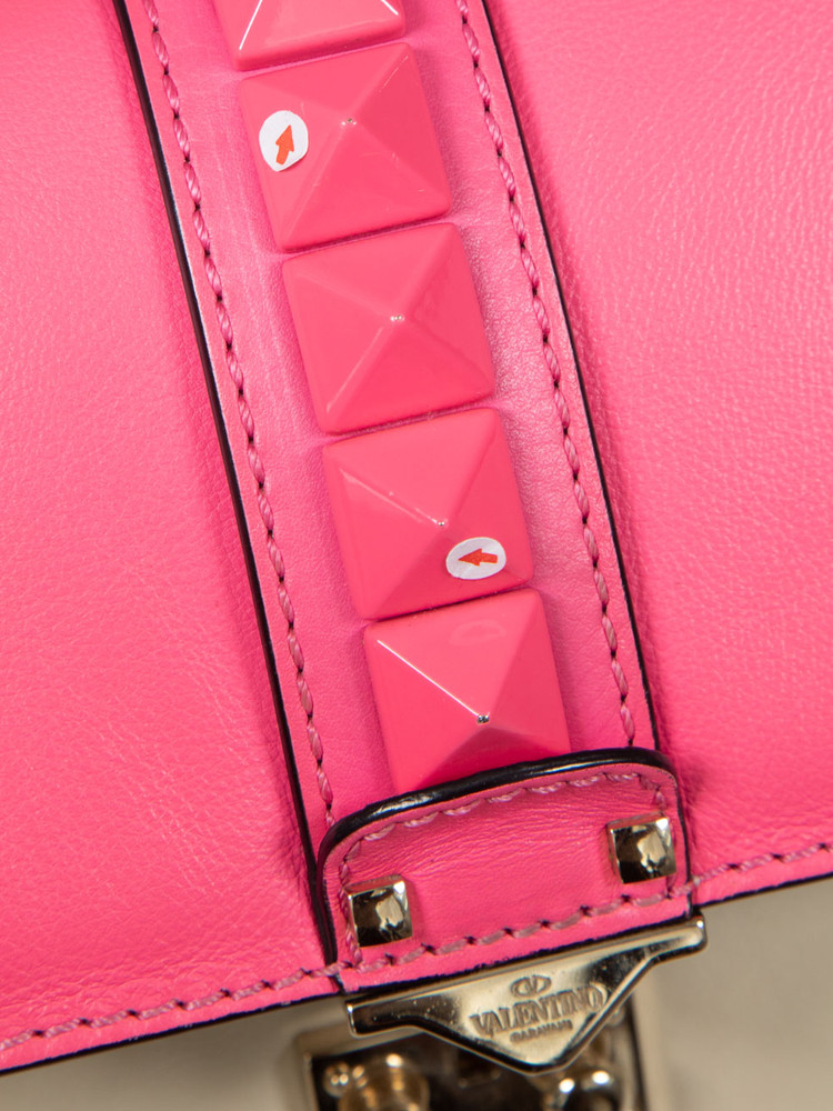 Valentino Garavani Pink & White Leather Medium Glam Lock