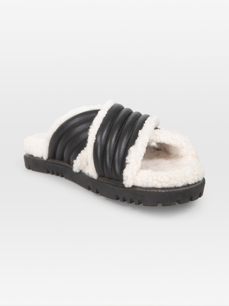 Dior Black Leather & Shearling D-Cross Slides