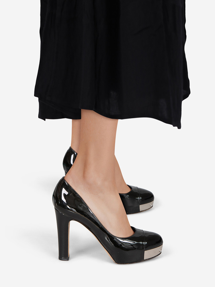 Chanel Black Patent Cap Toe Pumps
