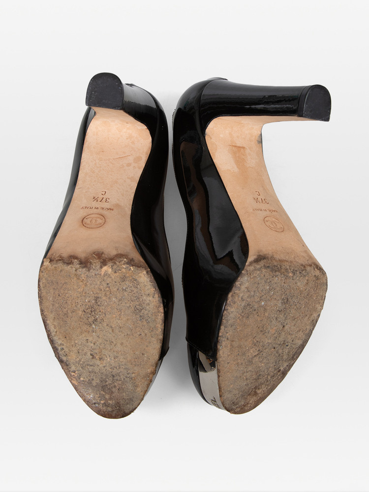 Chanel Black Patent Cap Toe Pumps