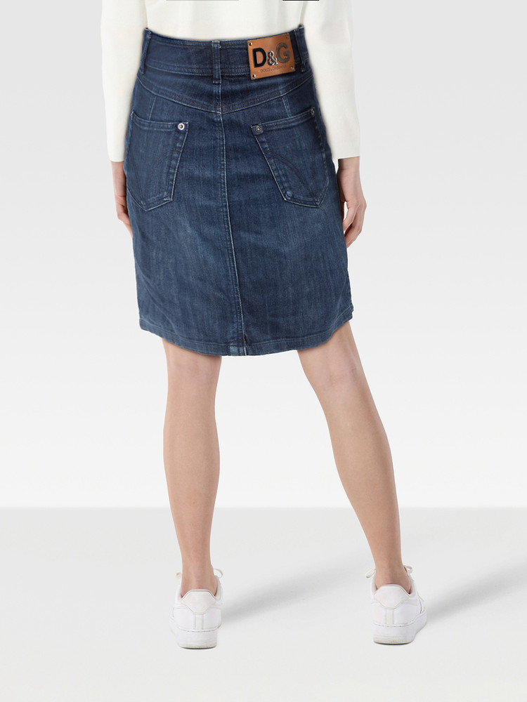 Dolce & Gabbana Blue Denim Fitted Knee Length Skirt