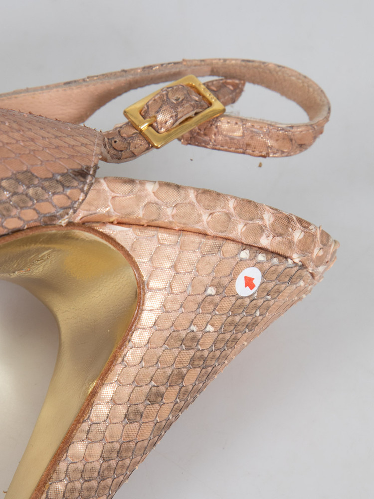Gina Pink Metallic Snakeskin Sling Back Heels