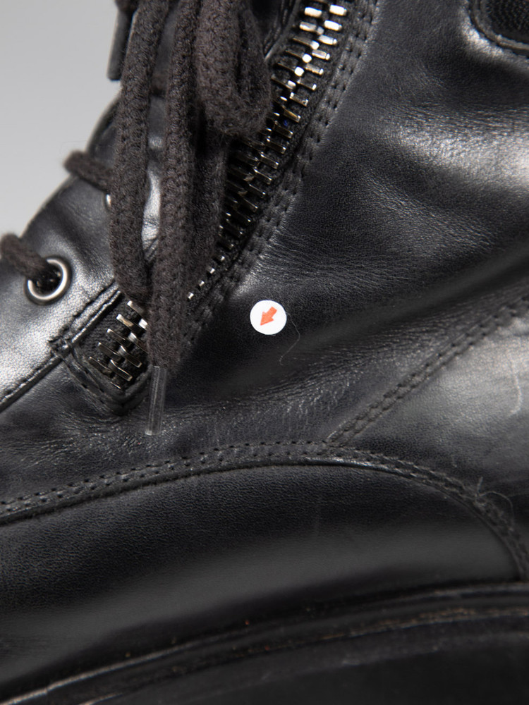 Moncler Black Leather Zipper Combat Boots