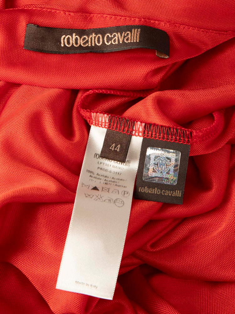 Roberto Cavalli Red One Shoulder Drape Dress