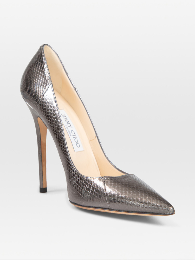 Jimmy Choo Grey Metallic Embossed Anouk Pumps