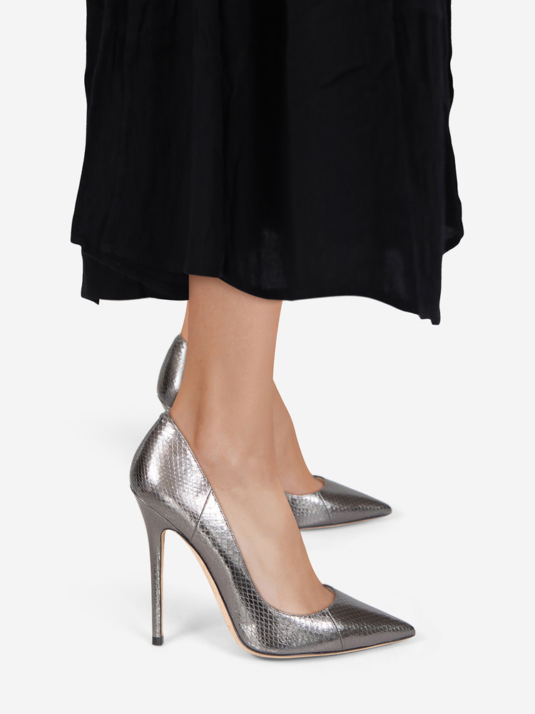 Jimmy Choo Grey Metallic Embossed Anouk Pumps