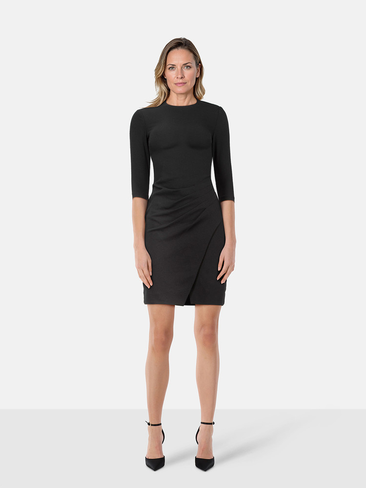 L'Agence Black Ruched Detail Mid Sleeves Dress