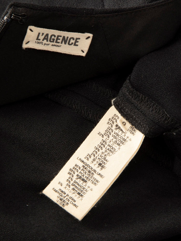 L'Agence Black Ruched Detail Mid Sleeves Dress