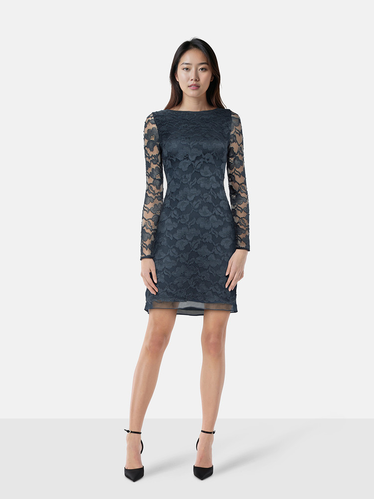 Diane Von Furstenberg Blue Lace Long Sleeve Dress