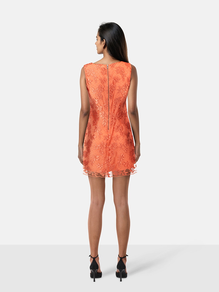Alice + Olivia Orange Floral Mesh Dress