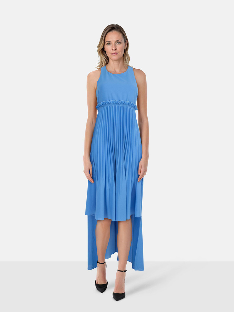Pinko Blue High Low Hem Pleated Dress