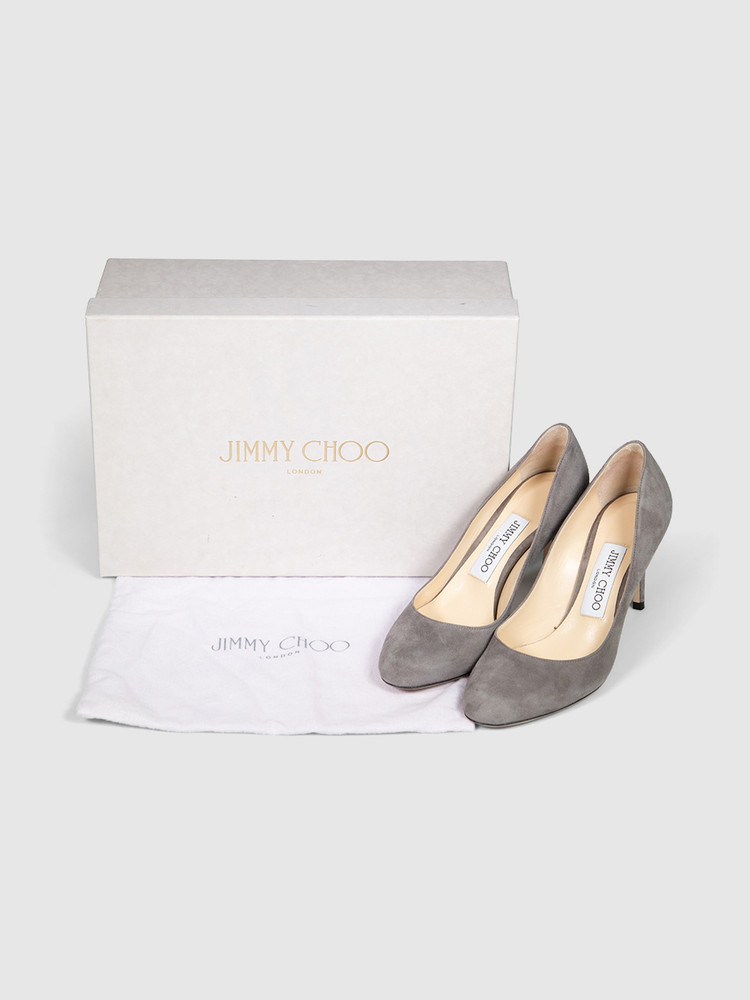 Jimmy Choo Grey Suede Almond Toe Pumps