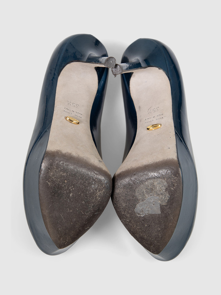 Sergio Rossi Blue Patent Leather Peep Toe Heels