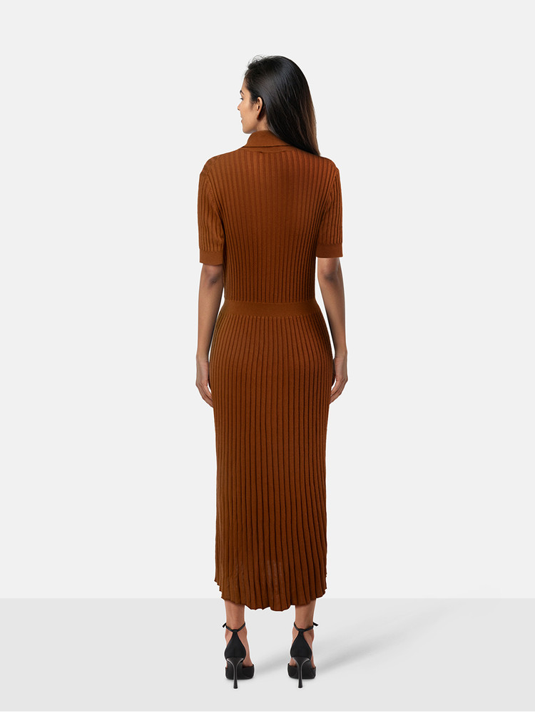 Gabriela Hearst Brown Silk Ribbed Knit Midi Dress
