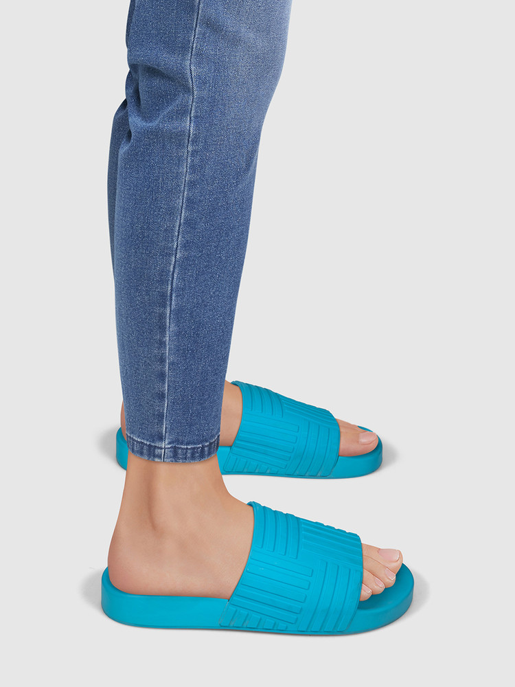 Bottega Veneta Blue Embossed Slides