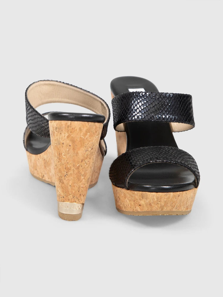 Jimmy Choo Black Leather Snakeskin Pattern Sandals