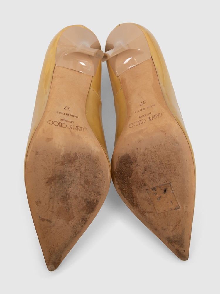 Jimmy Choo Beige Patent Pointed Pumps