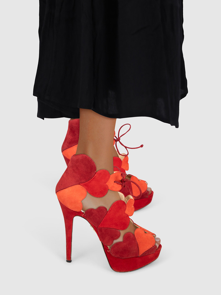 Charlotte Olympia Red Suede Heart Platform Heels