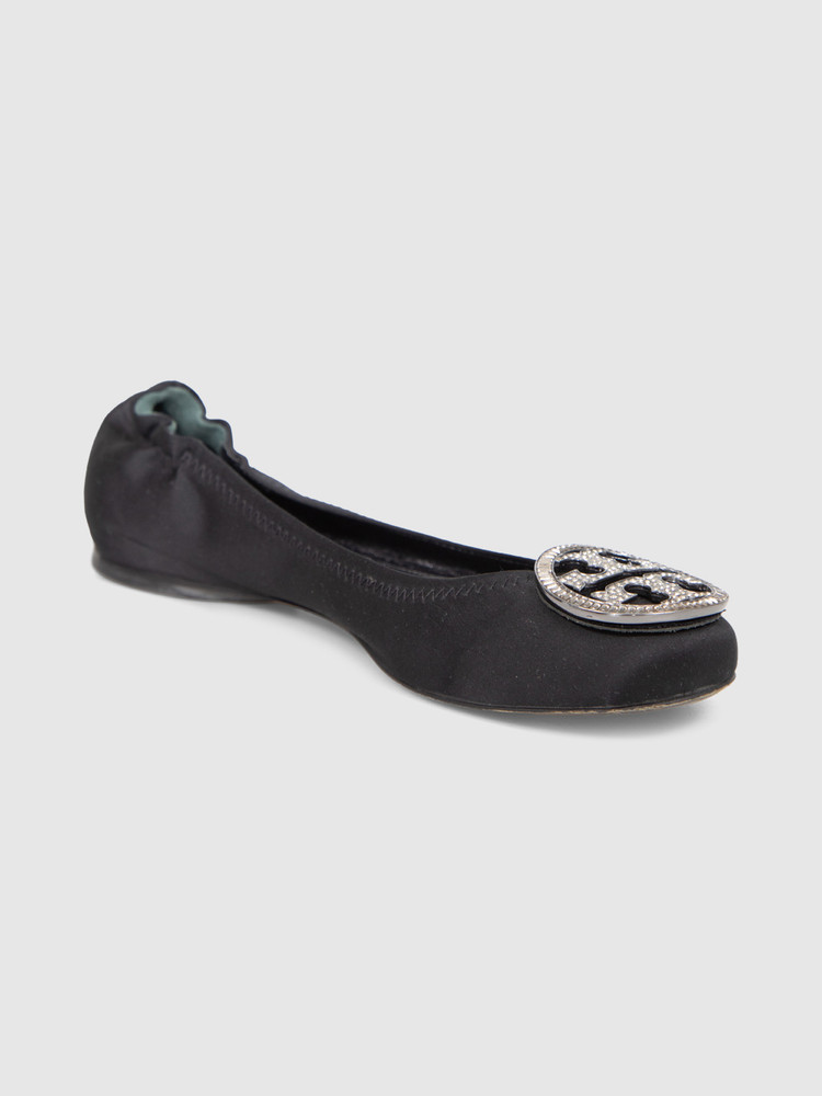 Tory Burch Black Logo Buckle Ballet Flats