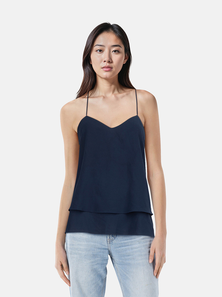 Tibi Navy V Neck Tank Top