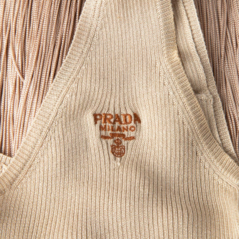 Prada Beige Silk Fringed Knit Maxi Dress