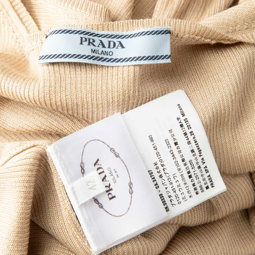 Prada Beige Silk Fringed Knit Maxi Dress