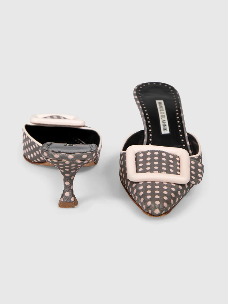 Manolo Blahnik Polkadot Pointed Toe Mules