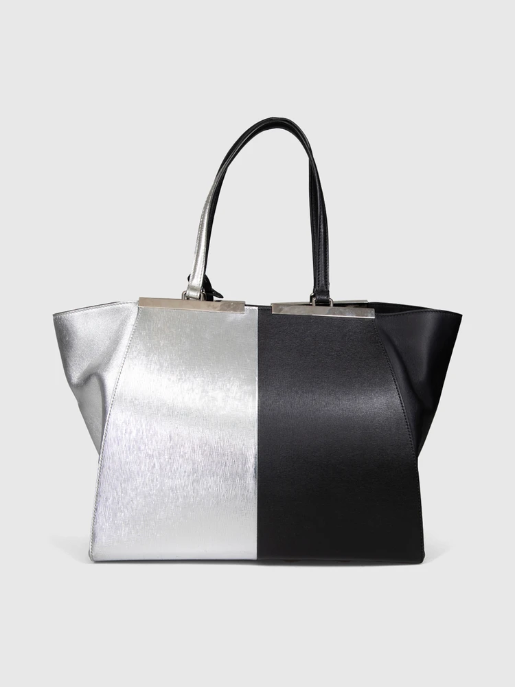 Fendi Black & Silver Leather Medium 2Jours Tote
