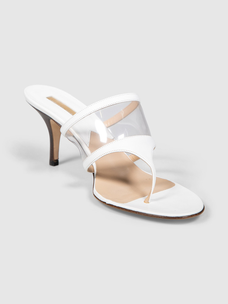 Michael Kors White Leather Heeled Thong Sandals