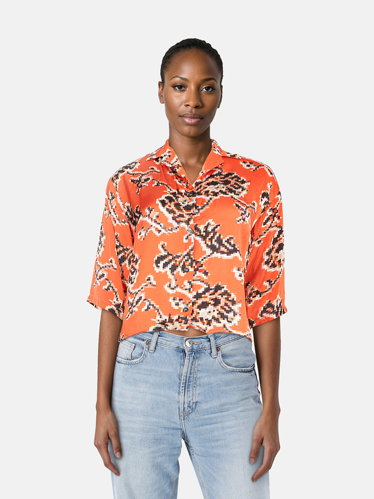 Dries Van Noten Orange Pixel Pattern Blouse