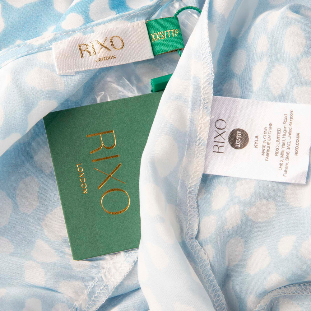 Rixo Blue & White Polkadot Low Cut Dress