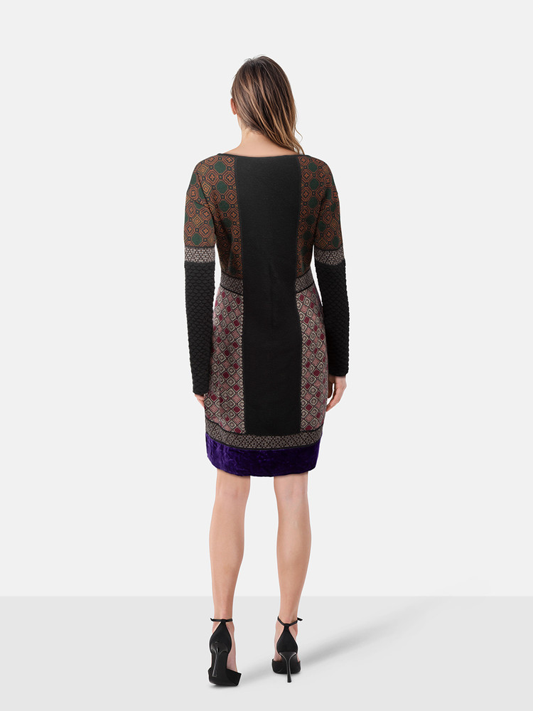 Etro Abstract Pattern Long Sleeve Wool Dress