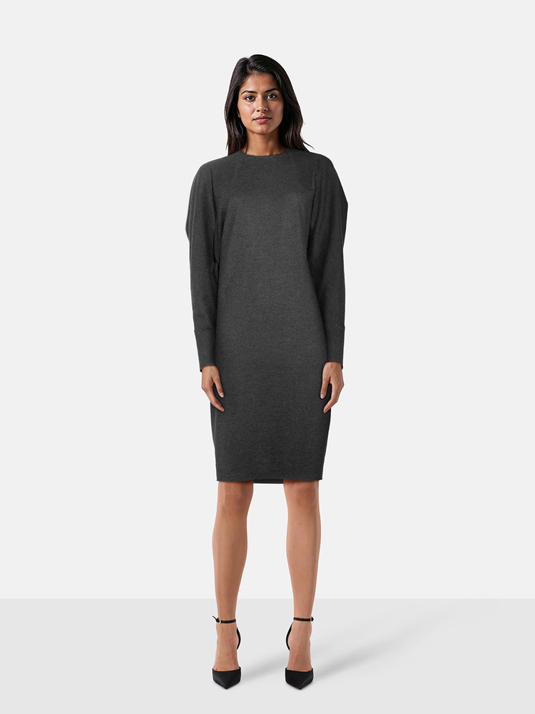 Lanvin Grey Long Sleeve Knee Length Wool Dress