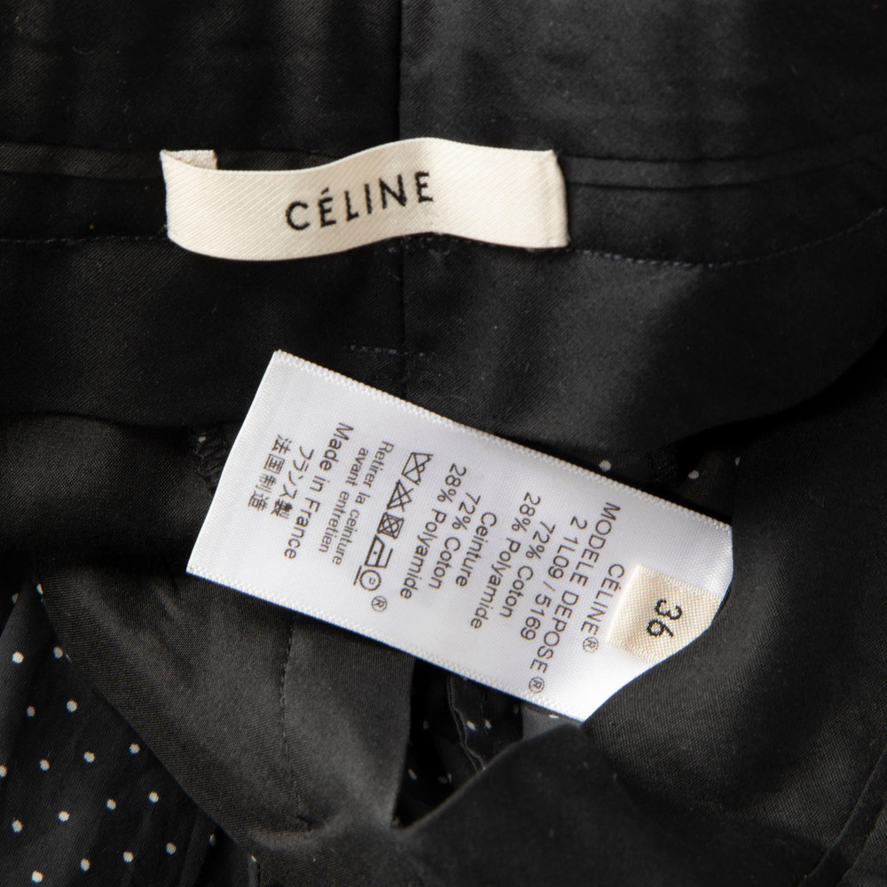 Céline Navy Polkadot Belted Tapered Trousers