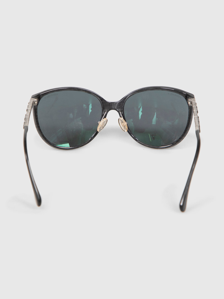Chanel Black Embellished Arm Round Sunglasses